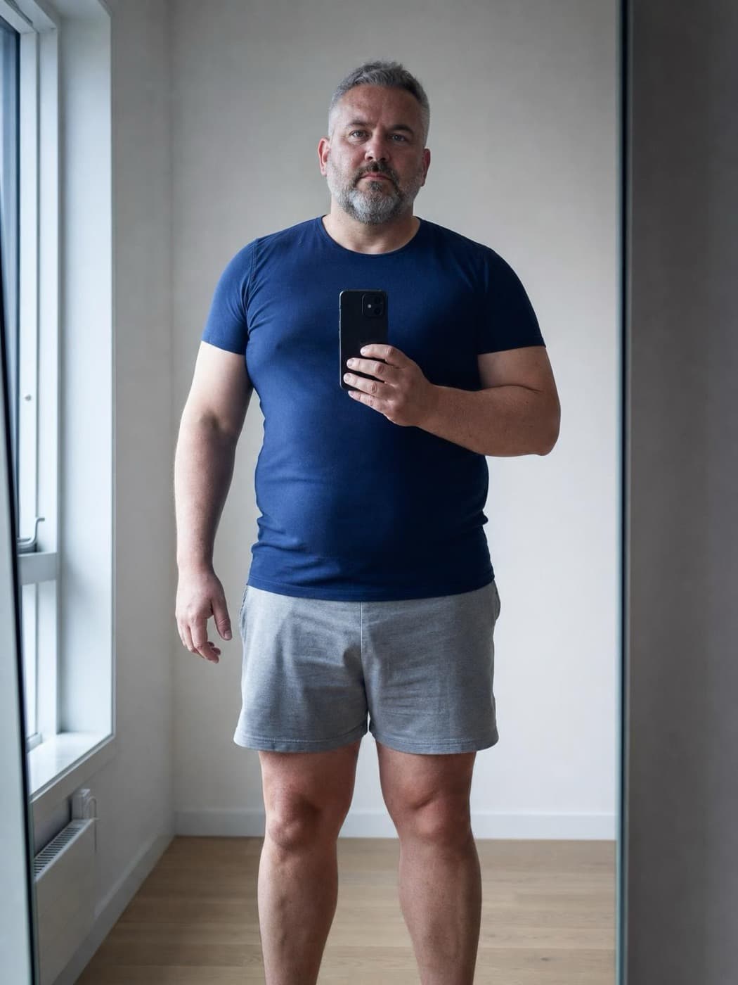 Mirror-selfie photo of a larger build, the same photo type the scan uses